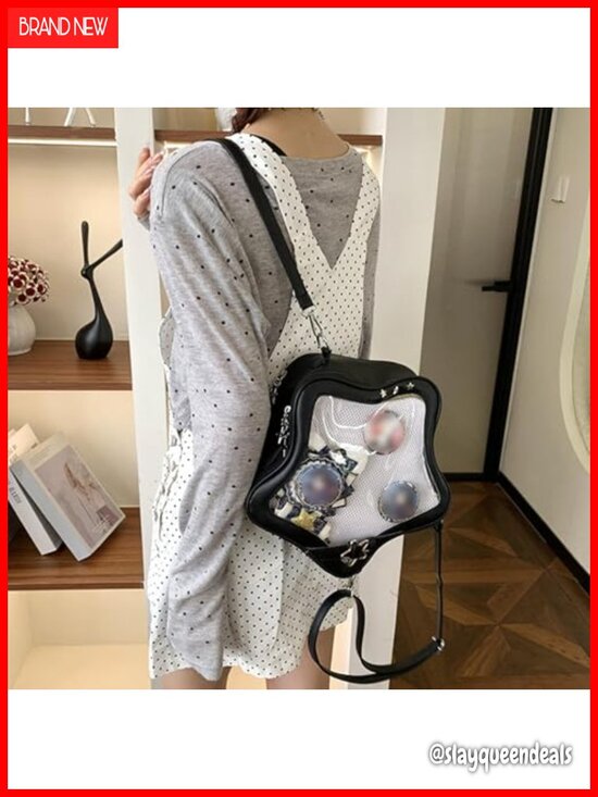 Star Shape Ita Bag PU Leather Crossbody Backpack Purse with Display Window
